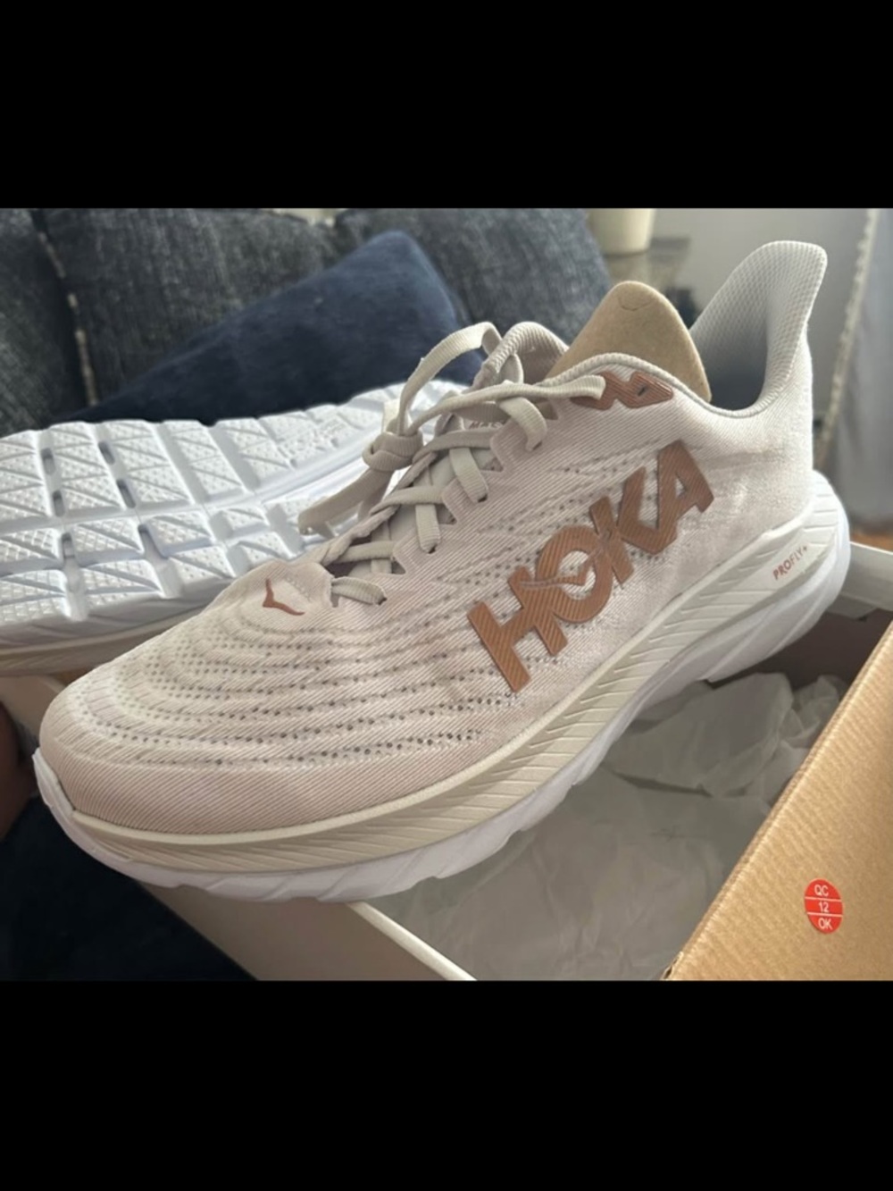 Hoka One One Women's Running Shoe - Beige with White Accents